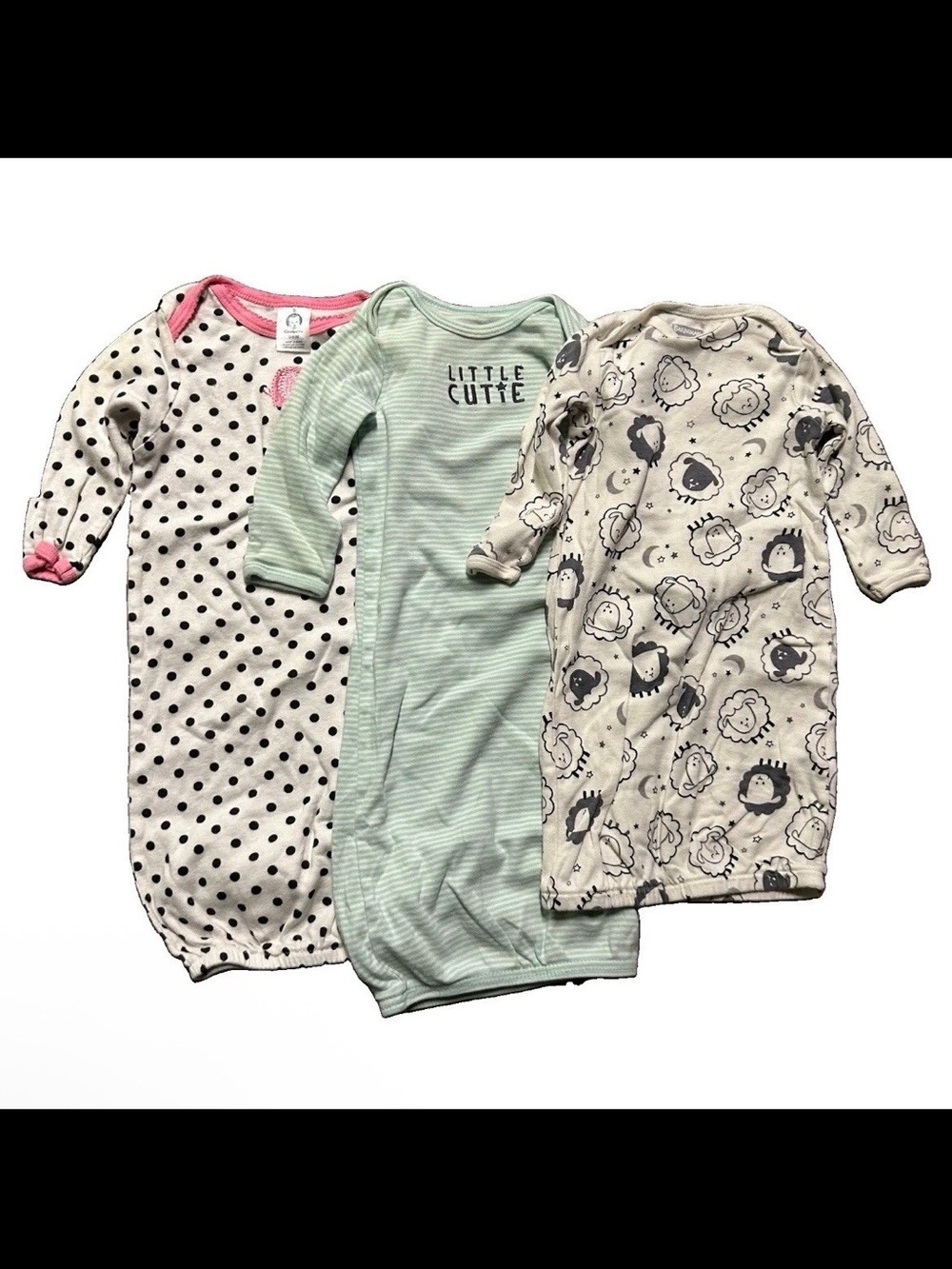 Baby Girl Gowns Fold Over Mittens Polka Dots Stripes Size 0-3 Months